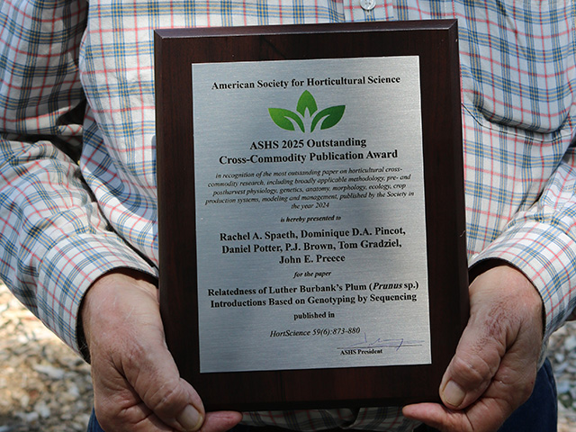 A slivery plaque held in a man's hands.